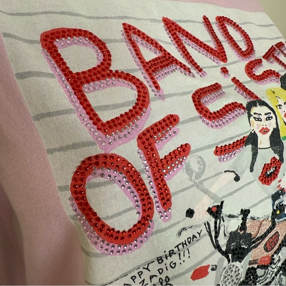 Zadig Voltaire XS Band of Sisters Rhinestone Pink Graphic Short Sleeve Boxy Tee - Picture 4 of 9